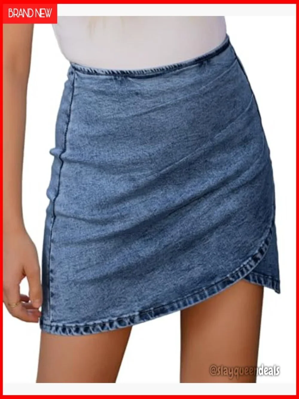 Stretchy Denim Mini Skirt Tulip Hem Shirred Waist High Rise Bodycon